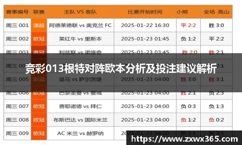 竞彩013根特对阵欧本分析及投注建议解析